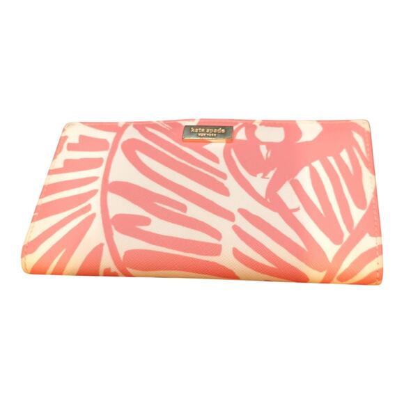 kate spade Handbags - Kate Spade New York Pink And White Tropical Design Folding Snap Wallet